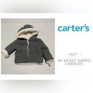 🆕CARTER’S - 9M - NWT - INFANT GREY SHERPA KNIT CARDIGAN SWEATER